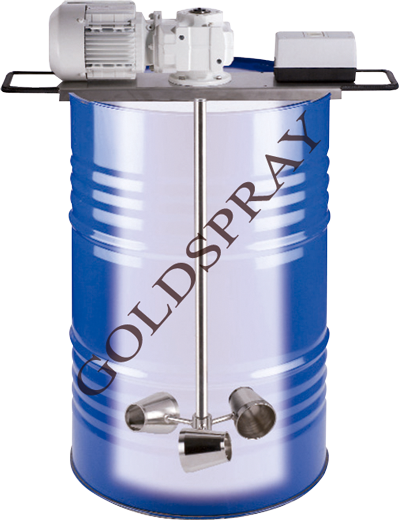 Agitador Eléctrico Bidón abierto de 200 Litros con hélice viscofluidjet SRT- GoldSpray